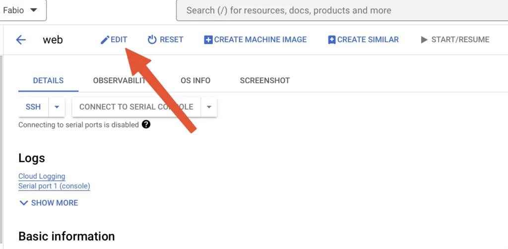 edit gcp virtual machine